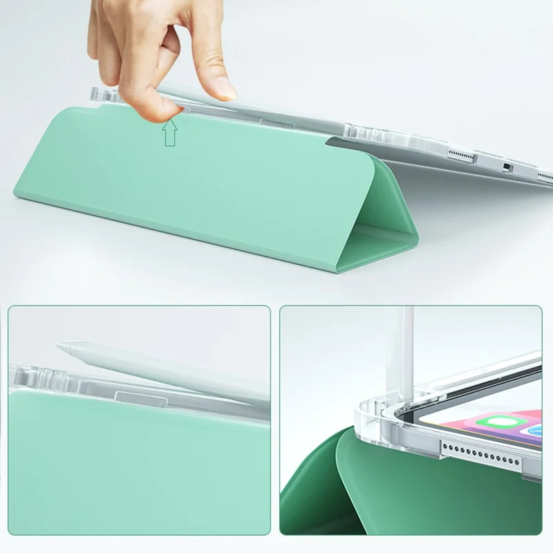 Transparent TPU + PU Leather Cover Case with Pen Slot for iPad 10.2 (2020) - Light Green
