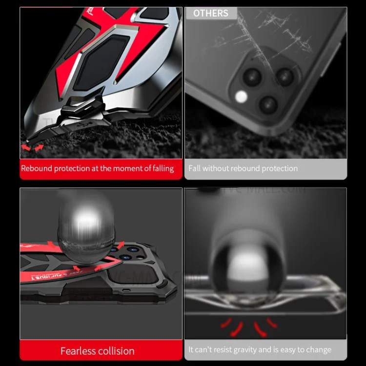 LUPHIE Sports Car Design Metal + Silicone + Vetro Temperato Pellicola Protettiva Schermo Full Protection Cover per iPhone 12 mini - Rosso
