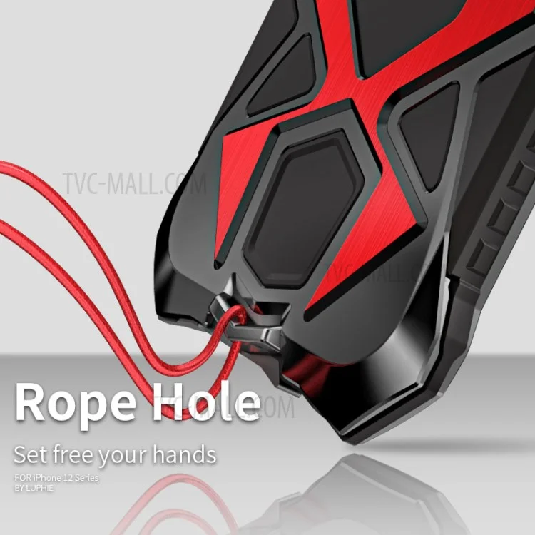 LUPHIE Sports Car Design Metal + Silicone + Vetro Temperato Pellicola Protettiva Schermo Full Protection Cover per iPhone 12 mini - Rosso