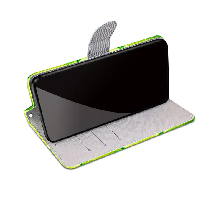 New Patterned Leather Stand Phone Cover Shell for iPhone 12/12 Pro - Lime