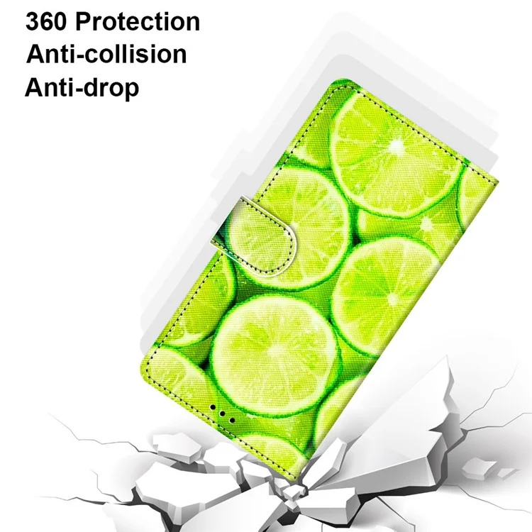 New Patterned Leather Stand Phone Cover Shell for iPhone 12/12 Pro - Lime
