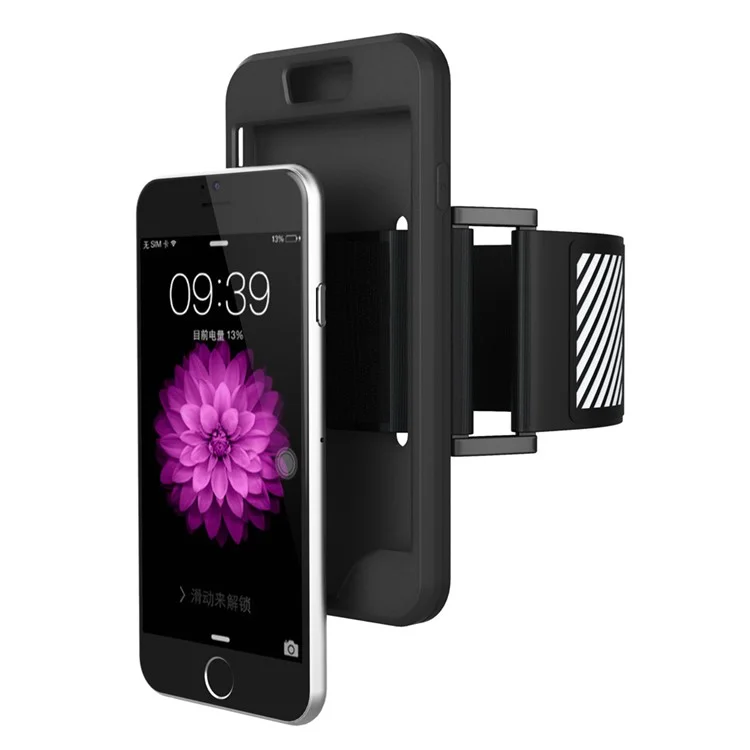 Silicone Cover Sports Armband for iPhone 6s Plus/6 Plus with Light Reflection Stripe - Black