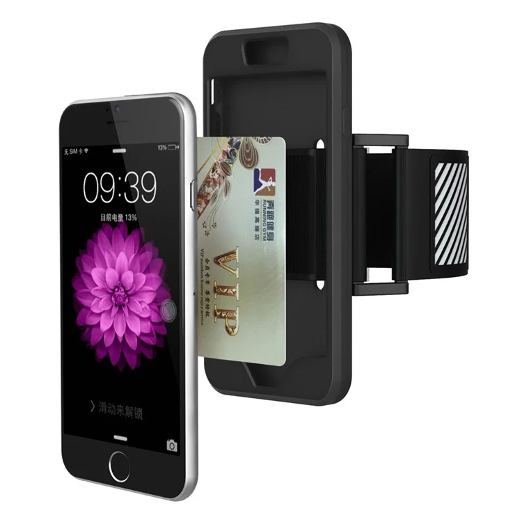 Silicone Cover Sports Armband for iPhone 6s Plus/6 Plus with Light Reflection Stripe - Black