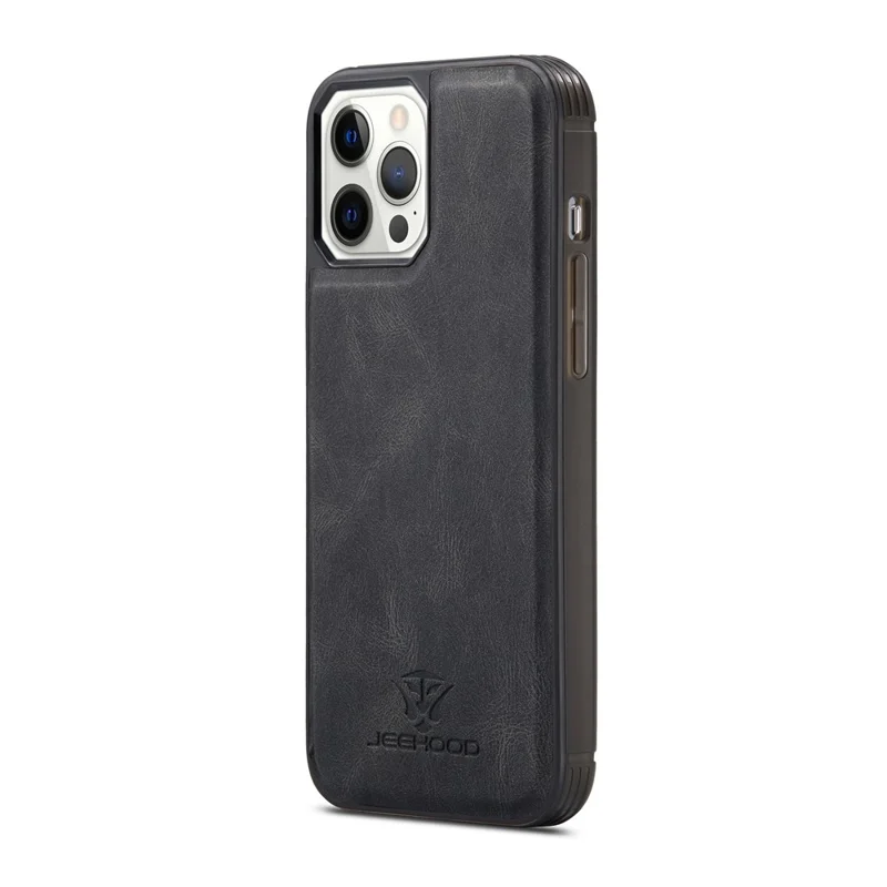 JEEHOOD Detachable Magnetic Wallet Leather Coated TPU Case for iPhone 12 Pro / 12 - Black