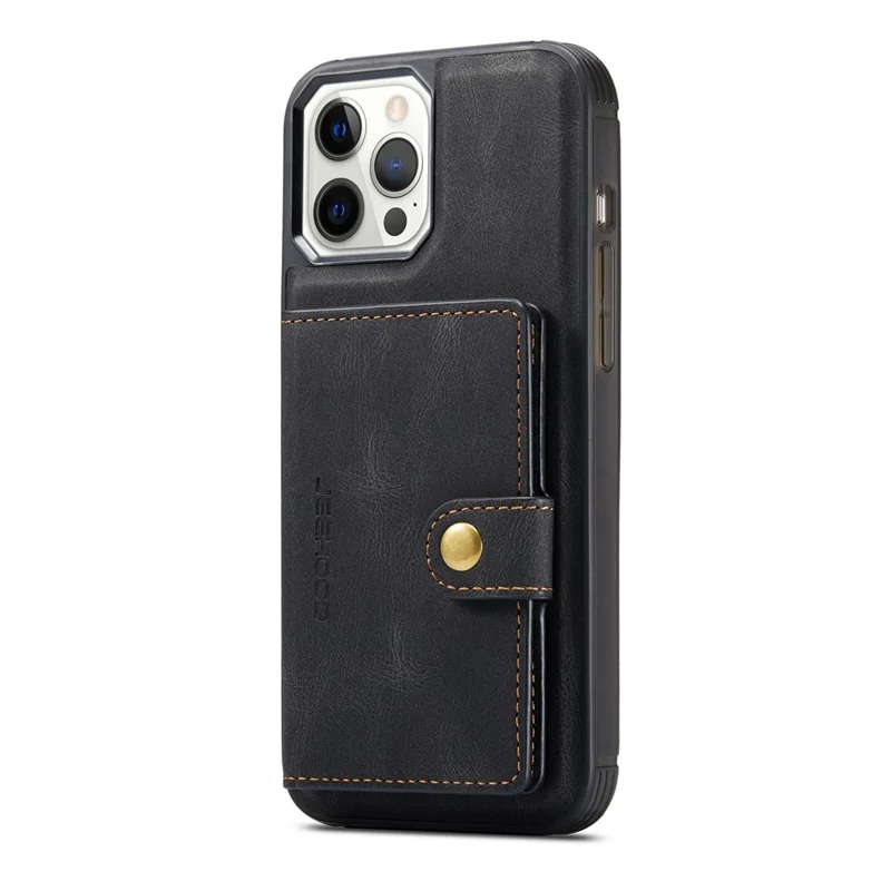 JEEHOOD Detachable Magnetic Wallet Leather Coated TPU Case for iPhone 12 Pro / 12 - Black