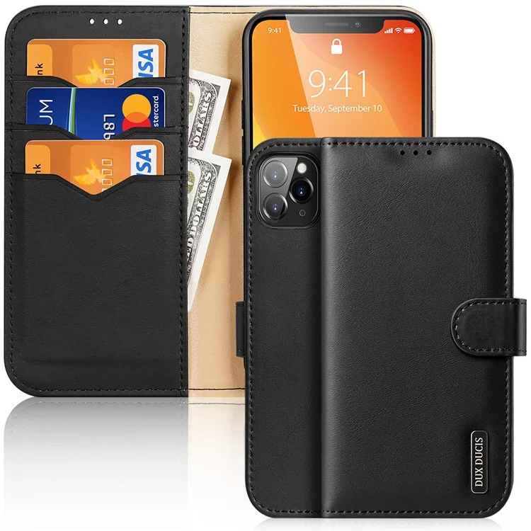 DUX DUCIS Hivo Genuine Leather Phone Cover Flip Shell for iPhone 11 Pro Max - Black