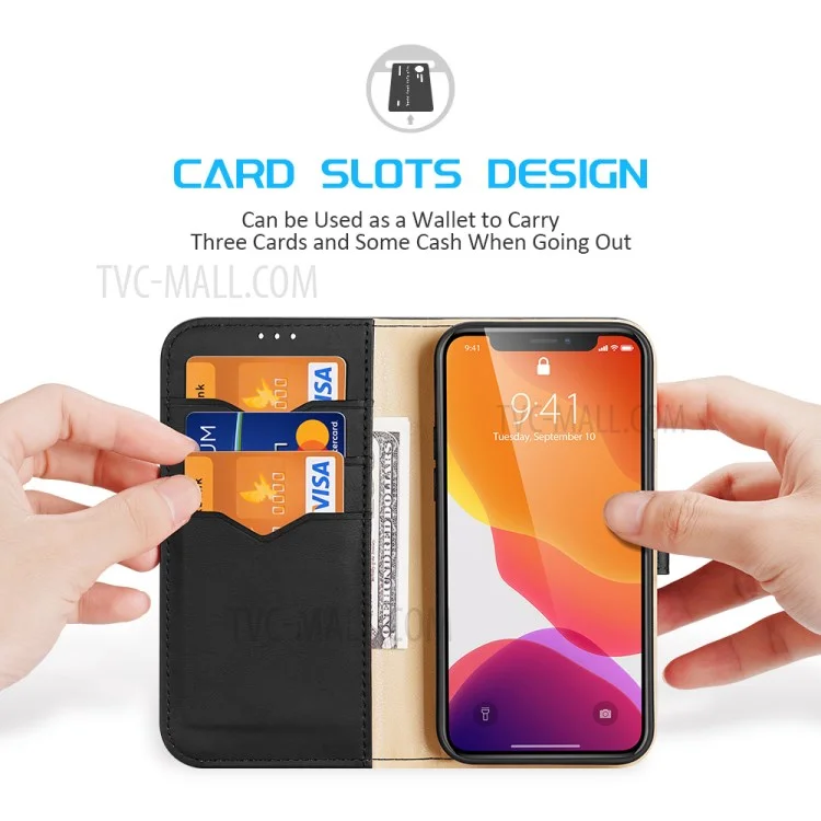 DUX DUCIS Hivo Series Split Leather Phone Wallet Stand Cover Flip Case for iPhone 11 Pro - Black
