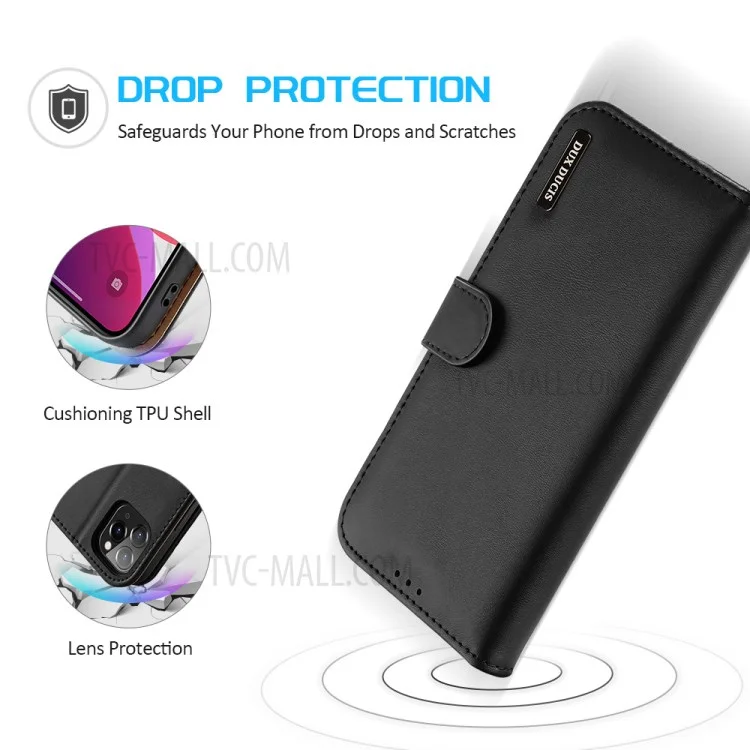 DUX DUCIS Hivo Series Split Leather Phone Wallet Stand Cover Flip Case for iPhone 11 Pro - Black