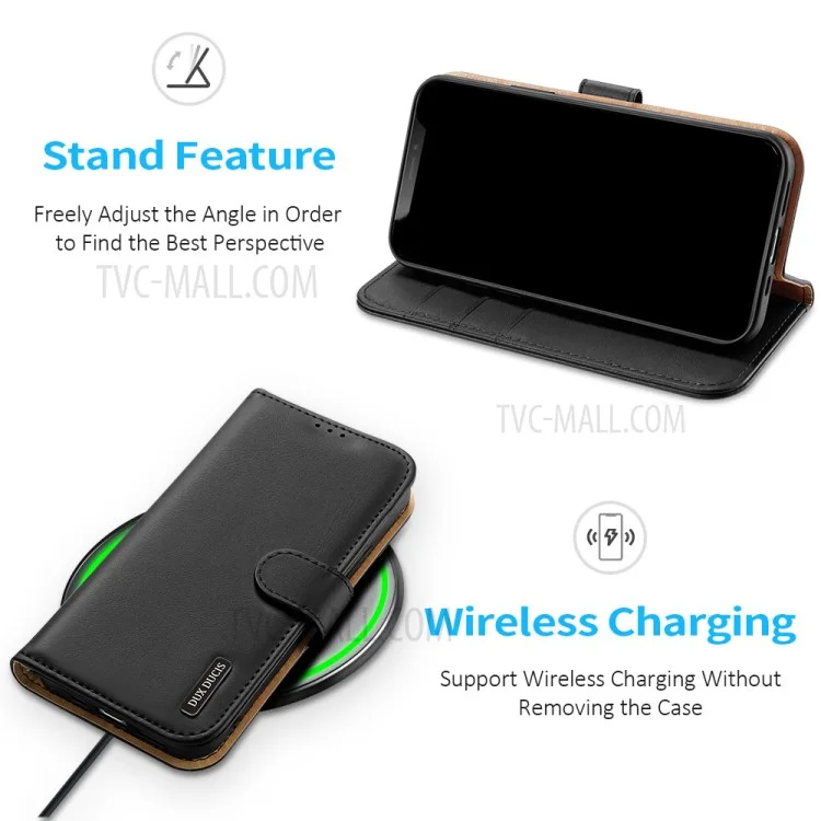 DUX DUCIS Hivo Series Split Leather Phone Wallet Stand Cover Flip Case for iPhone 11 Pro - Black