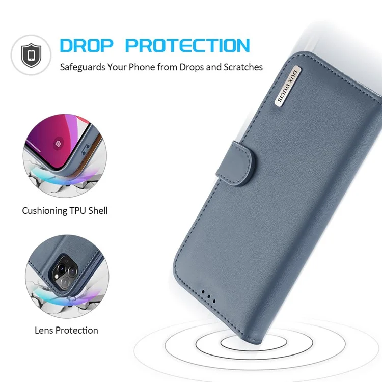 DUX DUCIS Hivo Series Split Leather Phone Wallet Stand Cover Flip Case für iPhone 11 Pro - Blau