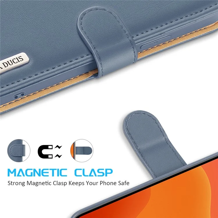 DUX DUCIS Hivo Series Split Leather Phone Wallet Stand Cover Flip Case für iPhone 11 Pro - Blau