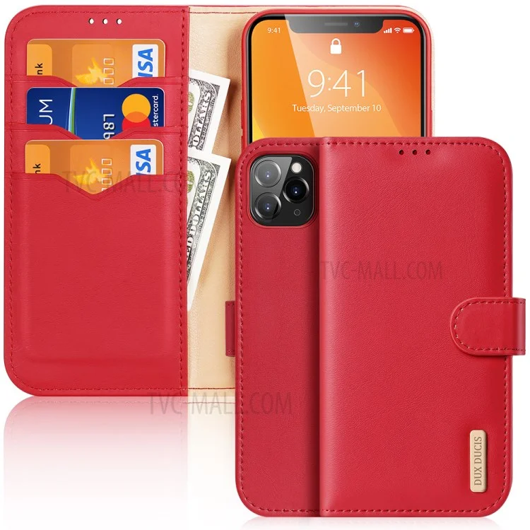 DUX DUCIS Hivo Series Split Leather Phone Wallet Stand Cover Flip Case pour iPhone 11 Pro - Rouge