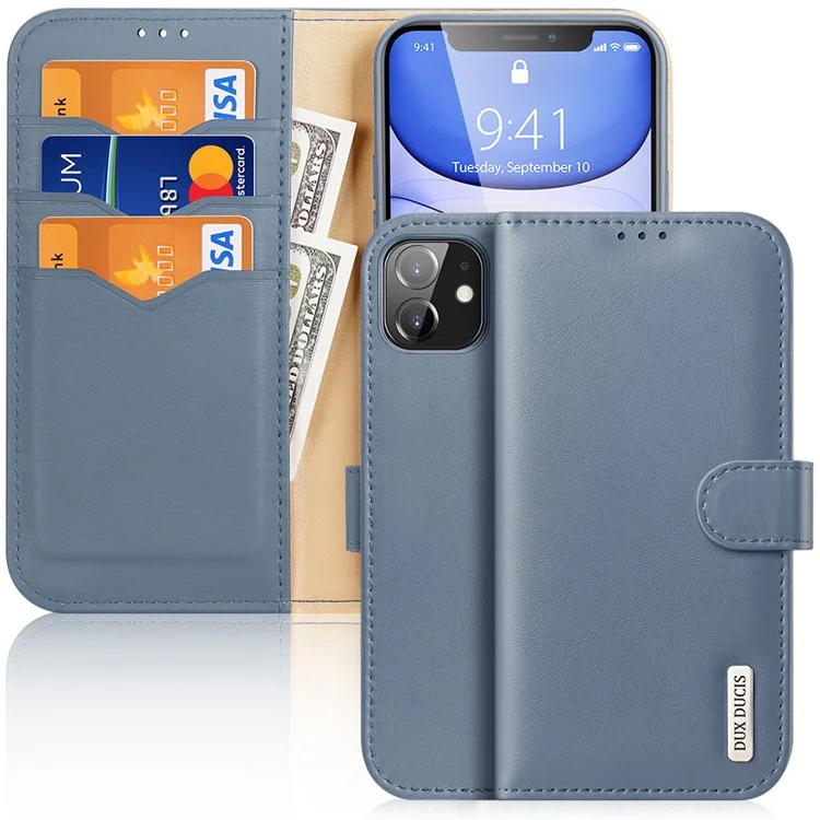 DUX DUCIS Hivo Series Split Leather Wallet Adjustable Stand Cover Flip Case for iPhone 11 - Blue