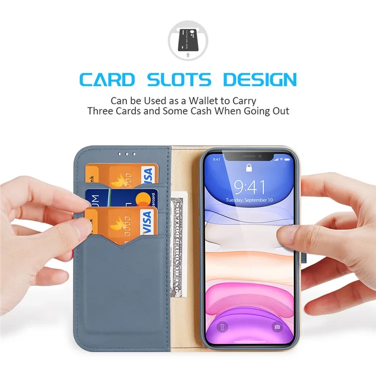 DUX DUCIS Hivo Series Split Leather Wallet Adjustable Stand Cover Flip Case for iPhone 11 - Blue