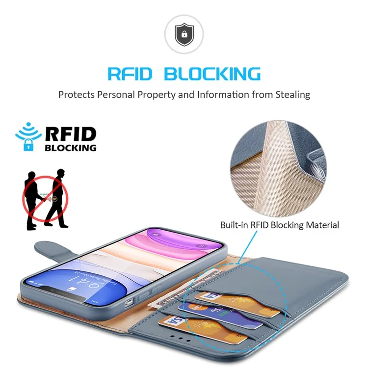DUX DUCIS Hivo Series Split Leather Wallet Adjustable Stand Cover Flip Case for iPhone 11 - Blue