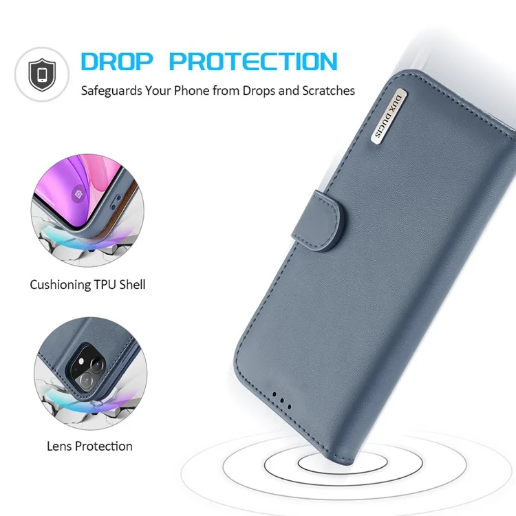 DUX DUCIS Hivo Series Split Leather Wallet Adjustable Stand Cover Flip Case for iPhone 11 - Blue