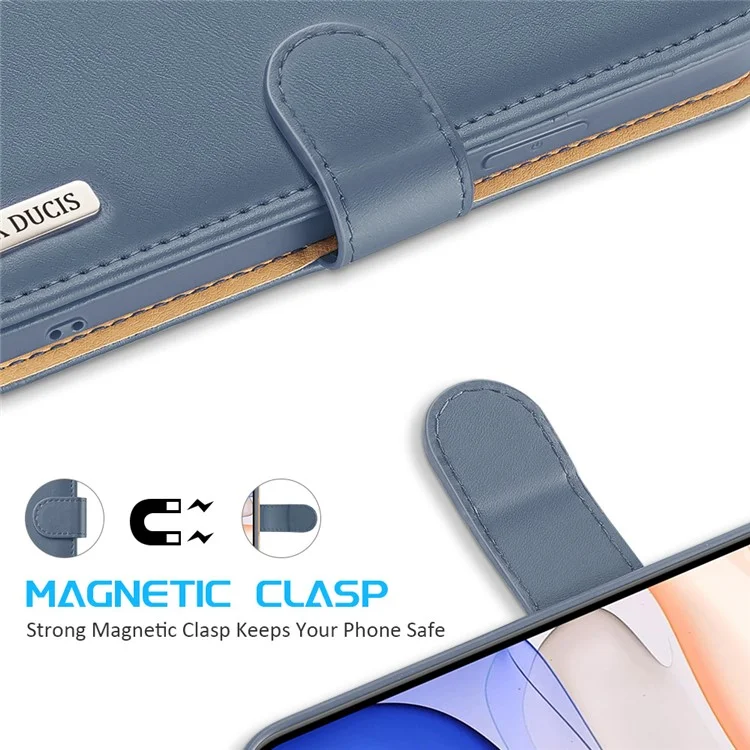 DUX DUCIS Hivo Series Split Leather Wallet Adjustable Stand Cover Flip Case for iPhone 11 - Blue