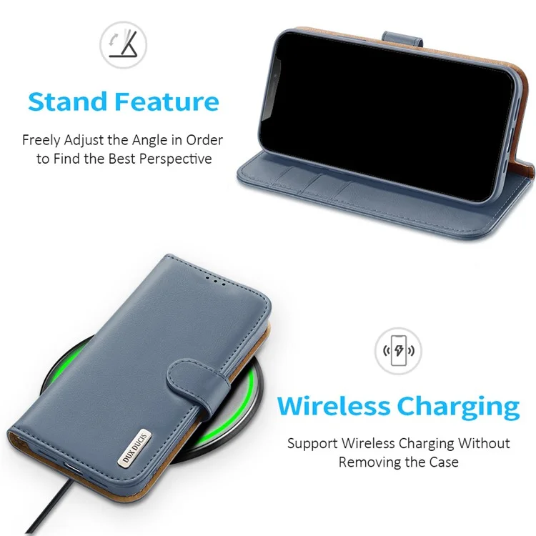 DUX DUCIS Hivo Series Split Leather Wallet Adjustable Stand Cover Flip Case for iPhone 11 - Blue