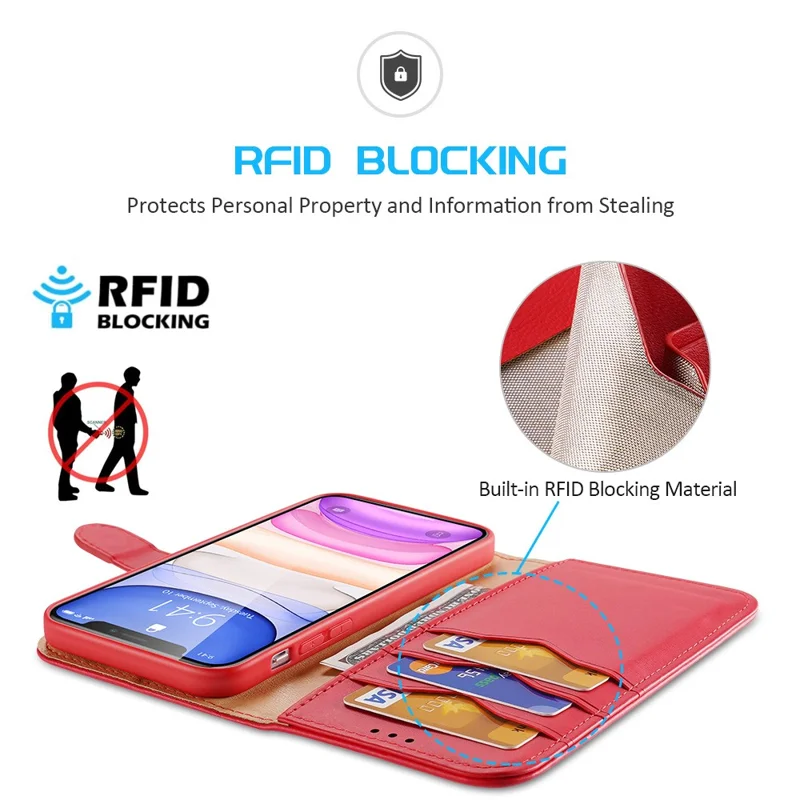 DUX DUCIS Hivo Series Split Leather Wallet Adjustable Stand Cover Flip Case for iPhone 11 - Red