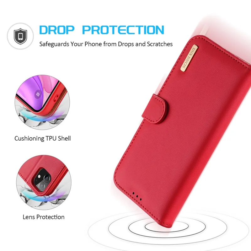 DUX DUCIS Hivo Series Split Leather Wallet Adjustable Stand Cover Flip Case for iPhone 11 - Red