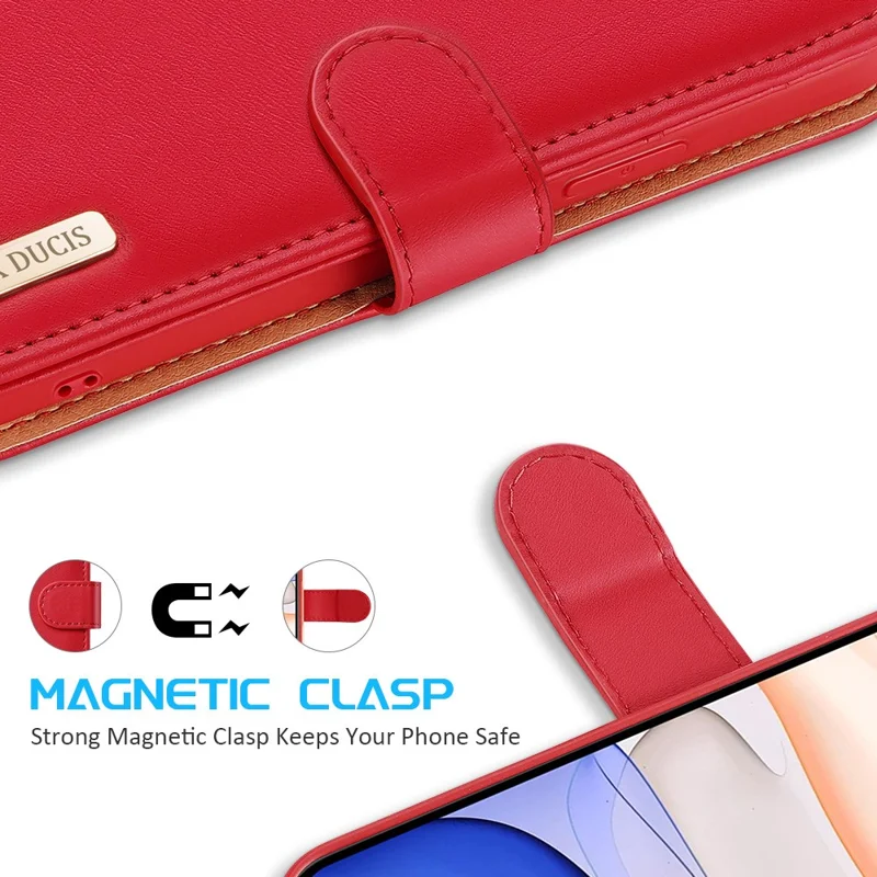 DUX DUCIS Hivo Series Split Leather Wallet Adjustable Stand Cover Flip Case for iPhone 11 - Red