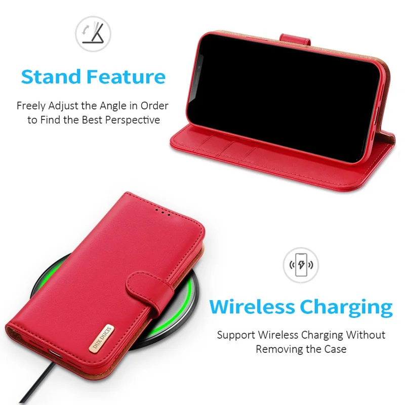 DUX DUCIS Hivo Series Split Leather Wallet Adjustable Stand Cover Flip Case for iPhone 11 - Red