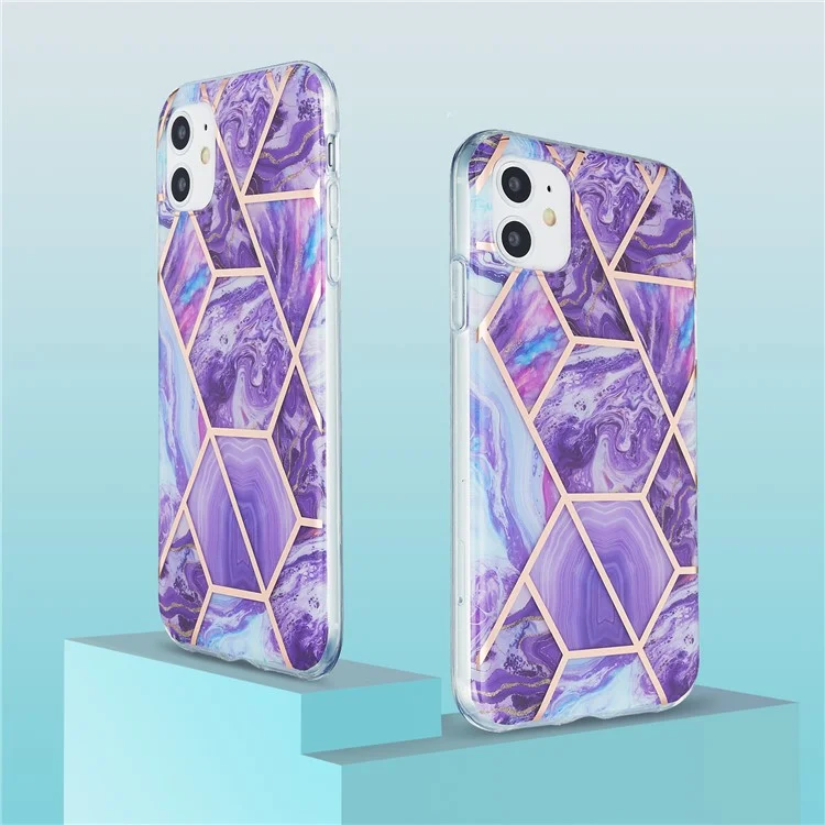 Marble Pattern Electroplating IML IMD 2.0mm TPU Phone Cover for iPhone 11 6.1 inch - Purple