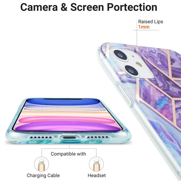 Marble Pattern Electroplating IML IMD 2.0mm TPU Phone Cover for iPhone 11 6.1 inch - Purple