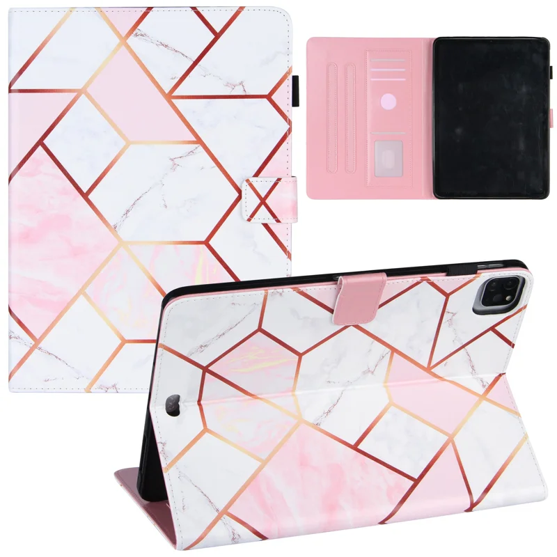 Shockproof Electroplating Marble Pattern Protective Tablet Case for iPad Pro 11-inch (2020) / (2021) / (2022) / Air (2020) / Air (2022) - Pink / White