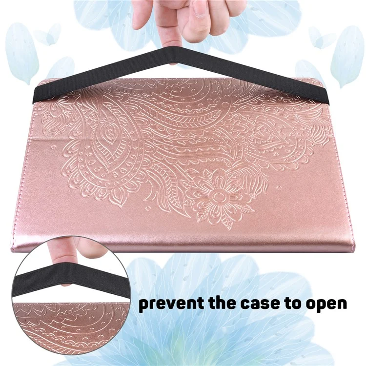 Concha Protectora de Tableta de Cuero Con Huella de Patrón de Flores de Pavo Real Para Ipad Mini 4/(2019) 7.9 Pulgadas - Oro Rosa