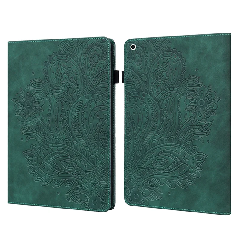 Imprinted Flower Pattern Leather Wallet Stand Tablet Case Shell for iPad 10.2 (2021)/(2020)/(2019) - Green