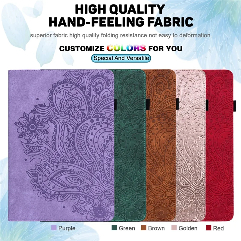 Imprinted Flower Pattern Leather Wallet Stand Tablet Case Shell for iPad 10.2 (2021)/(2020)/(2019) - Green