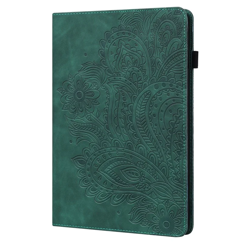 Imprinted Flower Pattern Leather Wallet Stand Tablet Case Shell for iPad 10.2 (2021)/(2020)/(2019) - Green