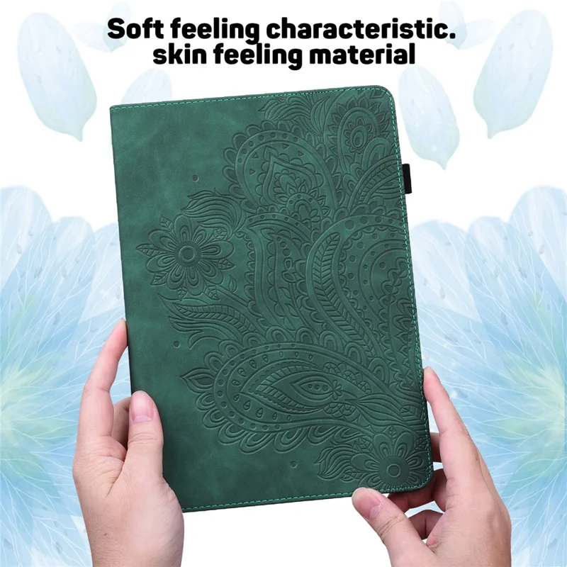 Imprinted Flower Pattern Leather Wallet Stand Tablet Case Shell for iPad 10.2 (2021)/(2020)/(2019) - Green