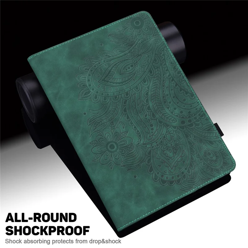 Imprinted Flower Pattern Leather Wallet Stand Tablet Case Shell for iPad 10.2 (2021)/(2020)/(2019) - Green
