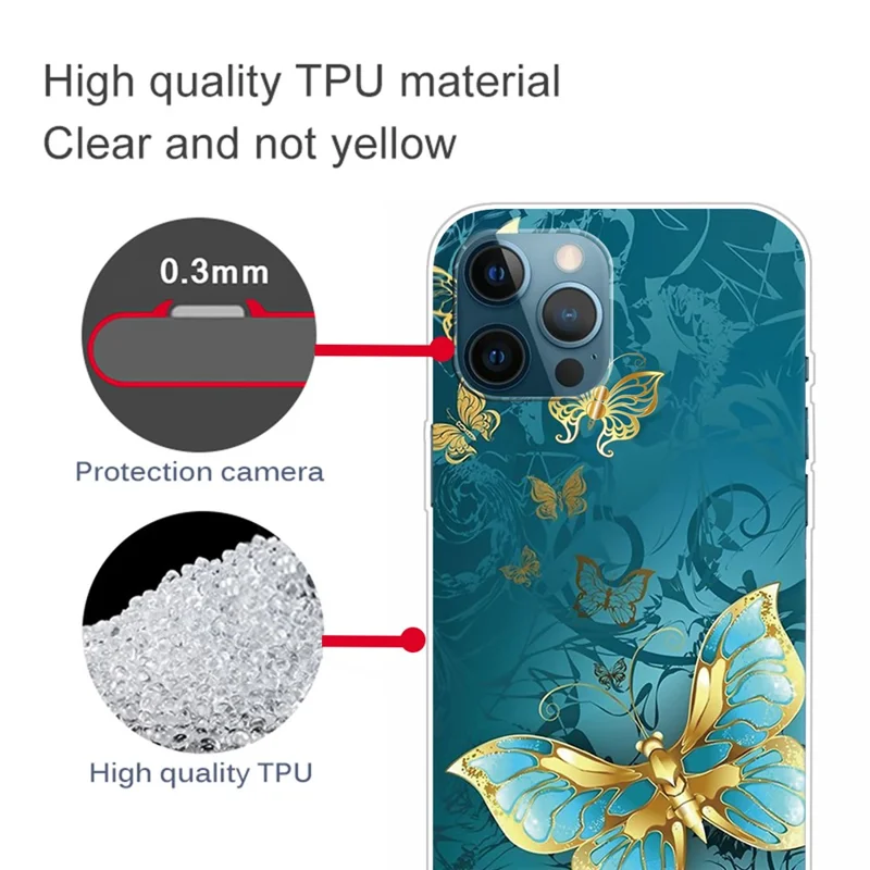 Mönstertryckt flexibel högkvalitativ TPU-hölse till iPhone 12/12 Pro – Guldfjäril