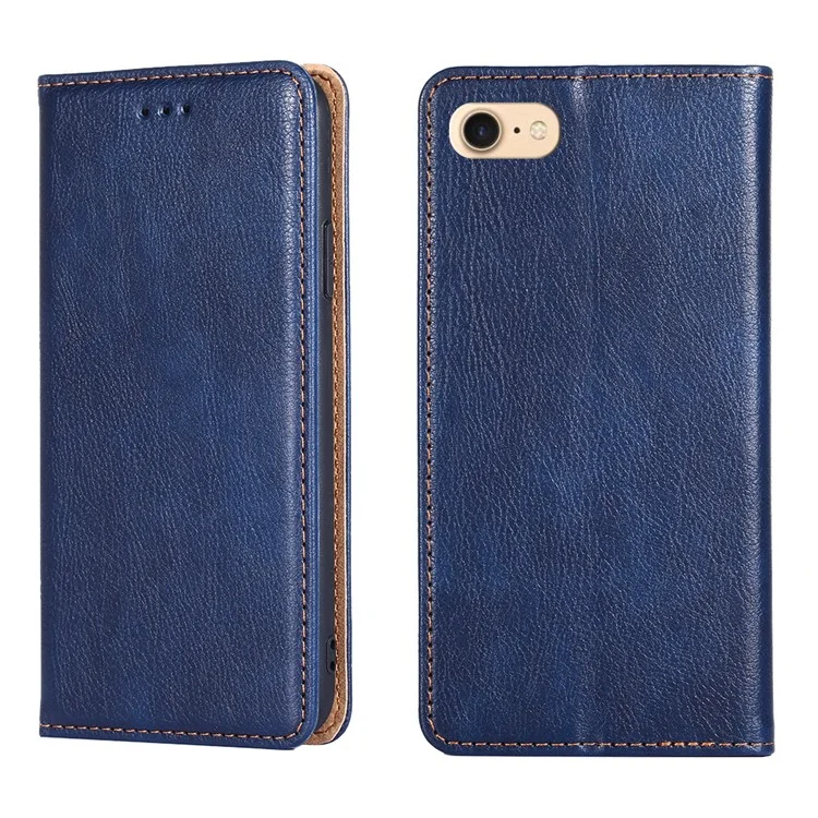 Solid Color Auto-Magnetic Leather Phone Case for iPhone 7/8/SE (2020)/SE (2022) - Blue