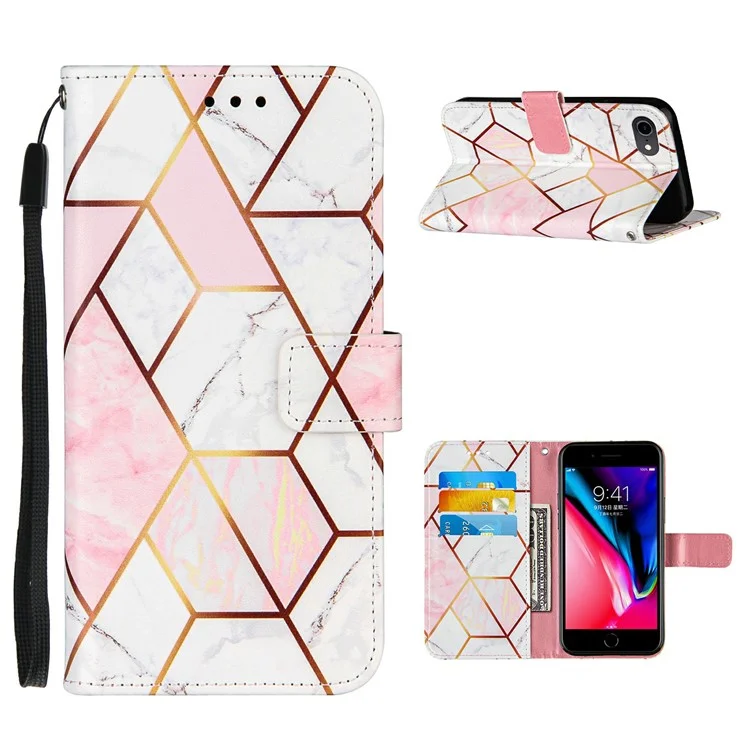 Case Protectora de Cuero de Billetera Magnética de Doble Cara Con Patrón de Mármol de Empalme Para Iphone SE (2020)/SE (2022)/7 4.7 Pulgadas/8 4.7 Pulgadas/6s 4.7 Pulgadas - Rosado