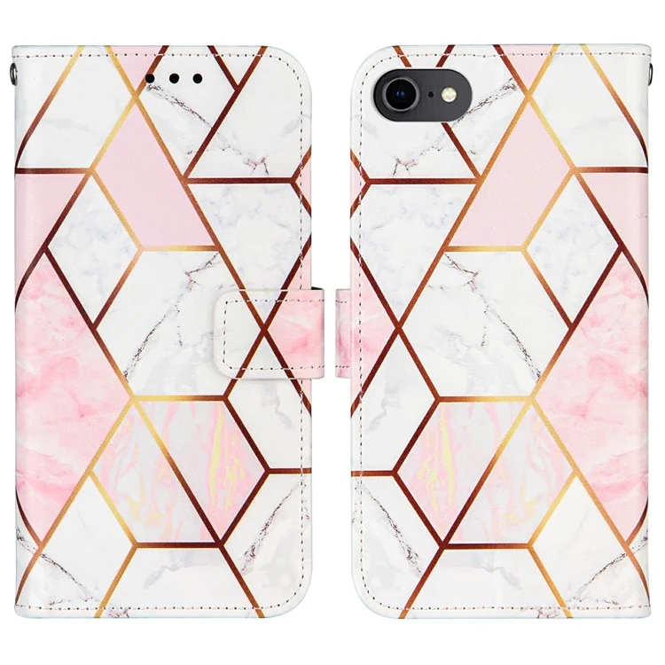 Case Protectora de Cuero de Billetera Magnética de Doble Cara Con Patrón de Mármol de Empalme Para Iphone SE (2020)/SE (2022)/7 4.7 Pulgadas/8 4.7 Pulgadas/6s 4.7 Pulgadas - Rosado