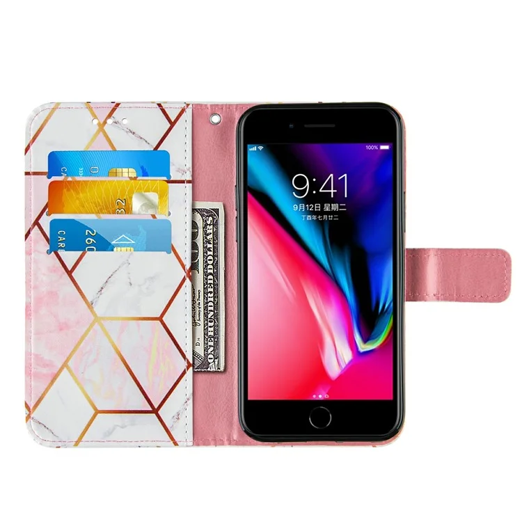 Case Protectora de Cuero de Billetera Magnética de Doble Cara Con Patrón de Mármol de Empalme Para Iphone SE (2020)/SE (2022)/7 4.7 Pulgadas/8 4.7 Pulgadas/6s 4.7 Pulgadas - Rosado