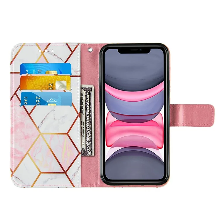 Wallet  Splicing Marble Pattern Stand Leather Protective Case with Lanyard for iPhone 11 6.1 inch - Pink