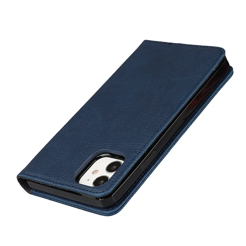 Litchi Skin Genuine Leather Coated TPU Stand Case for iPhone 11 6.1-inch - Blue