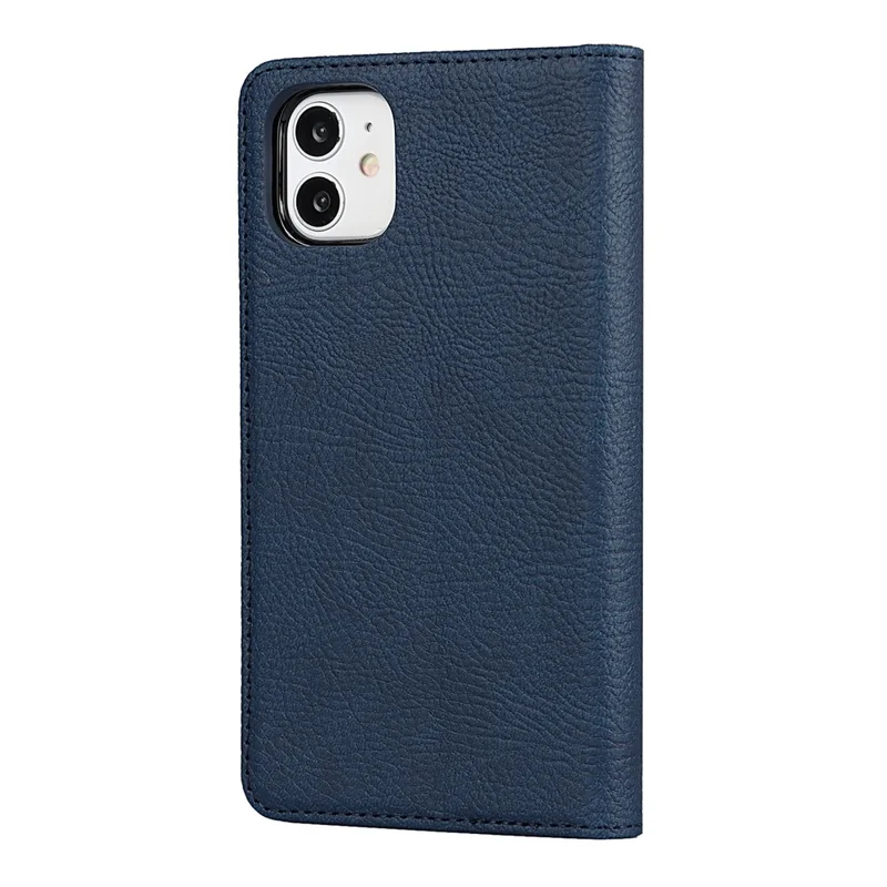 Litchi Skin Genuine Leather Coated TPU Stand Case for iPhone 11 6.1-inch - Blue