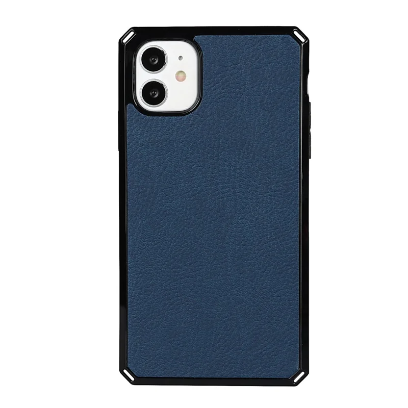 Litchi Skin Genuine Leather Coated TPU Stand Case for iPhone 11 6.1-inch - Blue