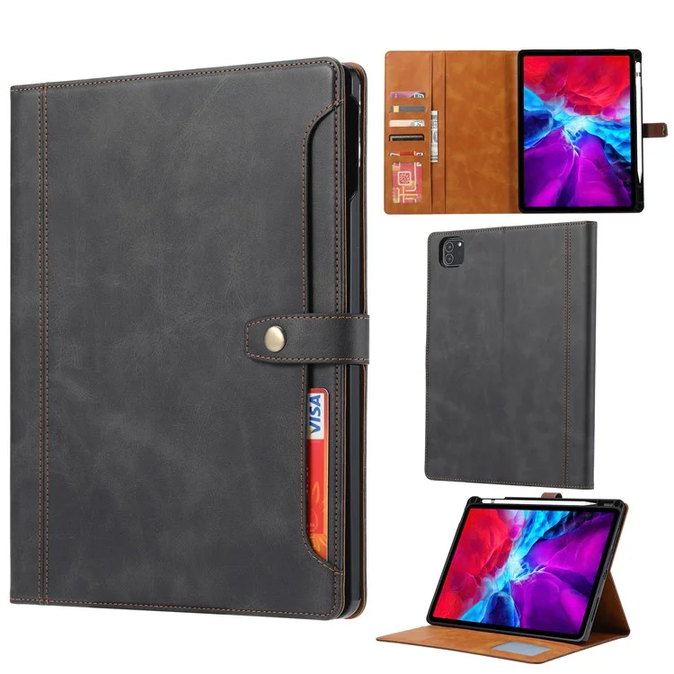 Pen Slot Design PU Leather Tablet Case with Wallet Stand for iPad Pro 11-inch (2021)(2020)(2022) - Black