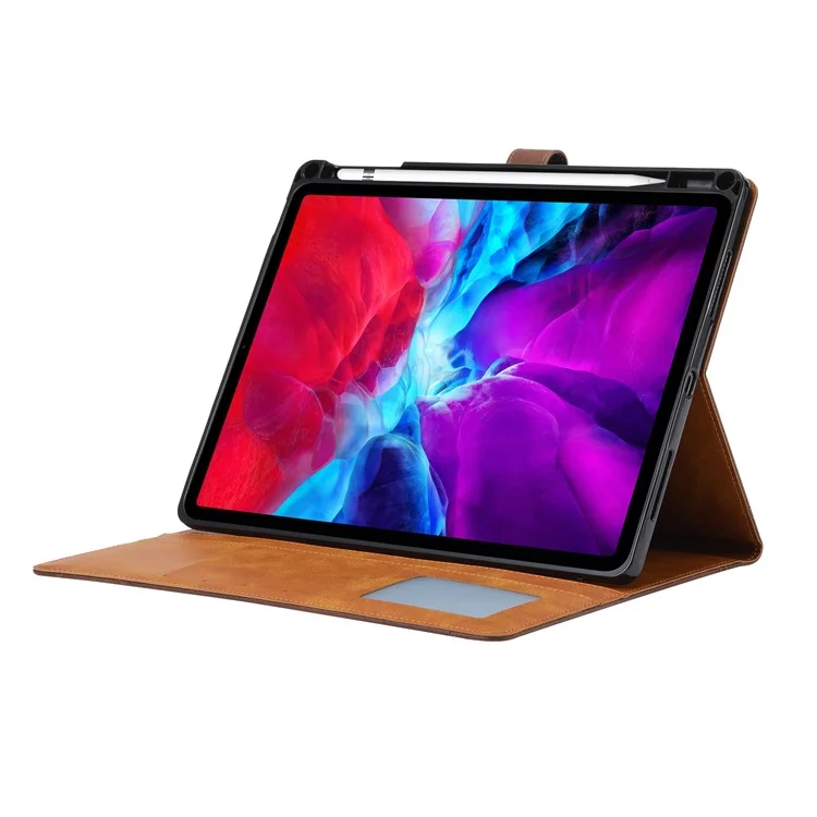 Capa de Tablet com Suporte e Slots para Caneta Stylus em Couro PU para iPad Air 13 (2024) / Pro 12.9 (2022) / (2021) / (2020) / (2018) - Preto