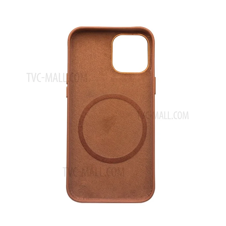 Qialino Para Iphone 12 Pro Máximo de 6,7 Polegadas Camada Superior de Couro de Couro de Couro de Couro Magnético, Suportar Carregamento Sem Fio - Café