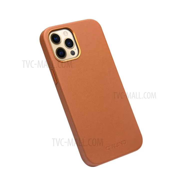 Qialino Para Iphone 12 Pro Máximo de 6,7 Polegadas Camada Superior de Couro de Couro de Couro de Couro Magnético, Suportar Carregamento Sem Fio - Café