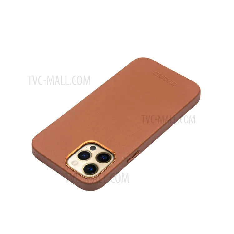 Qialino Para Iphone 12 Pro Máximo de 6,7 Polegadas Camada Superior de Couro de Couro de Couro de Couro Magnético, Suportar Carregamento Sem Fio - Café