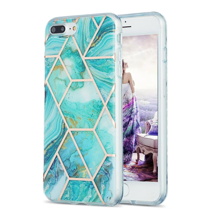 2.0mm Electroplating IMD Splicing Marble Pattern Design TPU Protector Cover for iPhone 7 Plus/8 Plus - Green